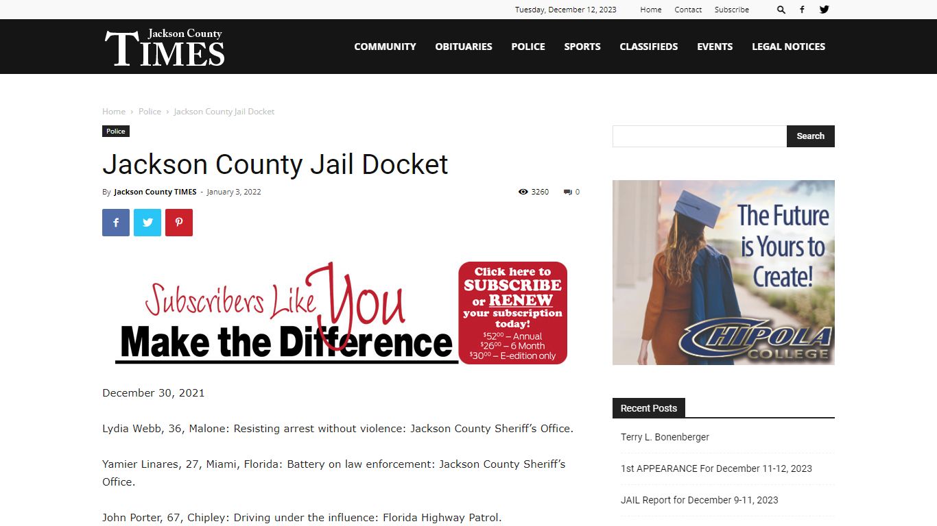 Jackson County Jail Docket | Jackson County Times