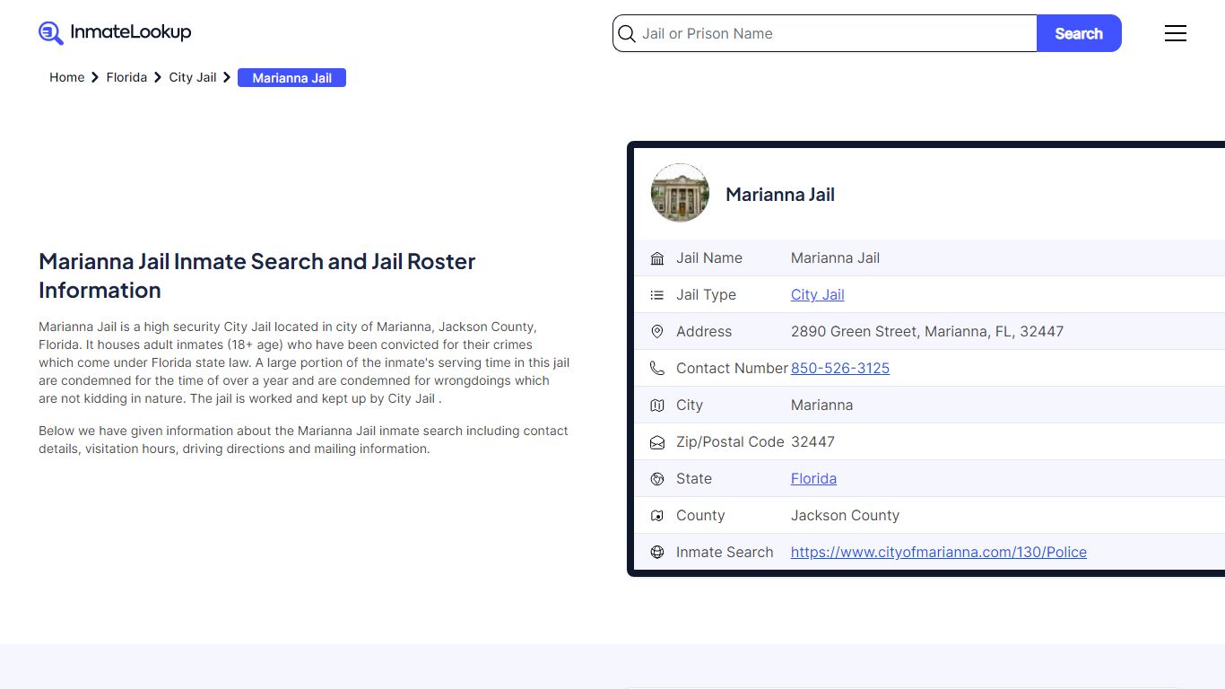 Marianna Jail Inmate Search and Jail Roster Information