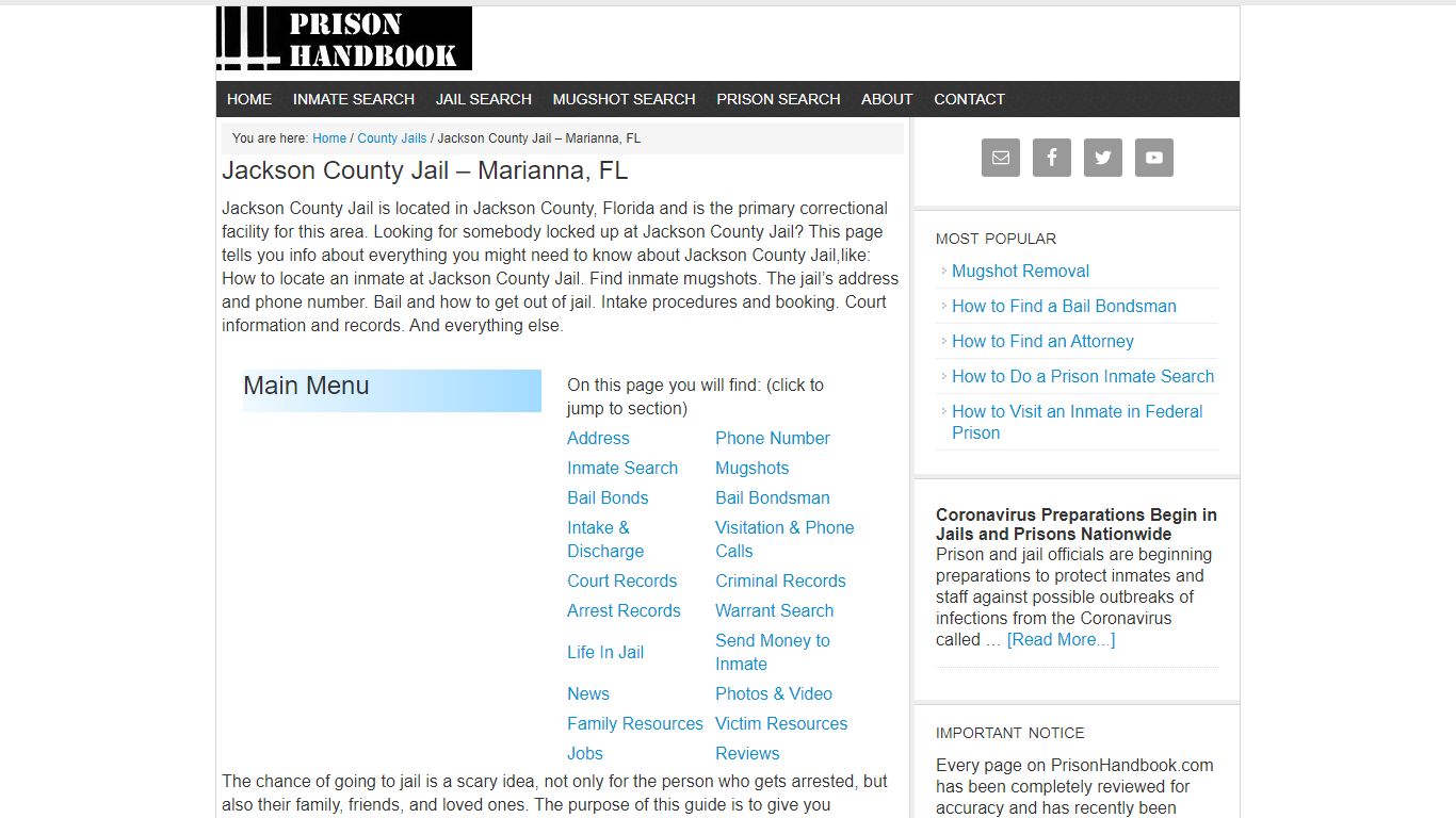 Jackson County Jail – Marianna, FL - Prison Handbook